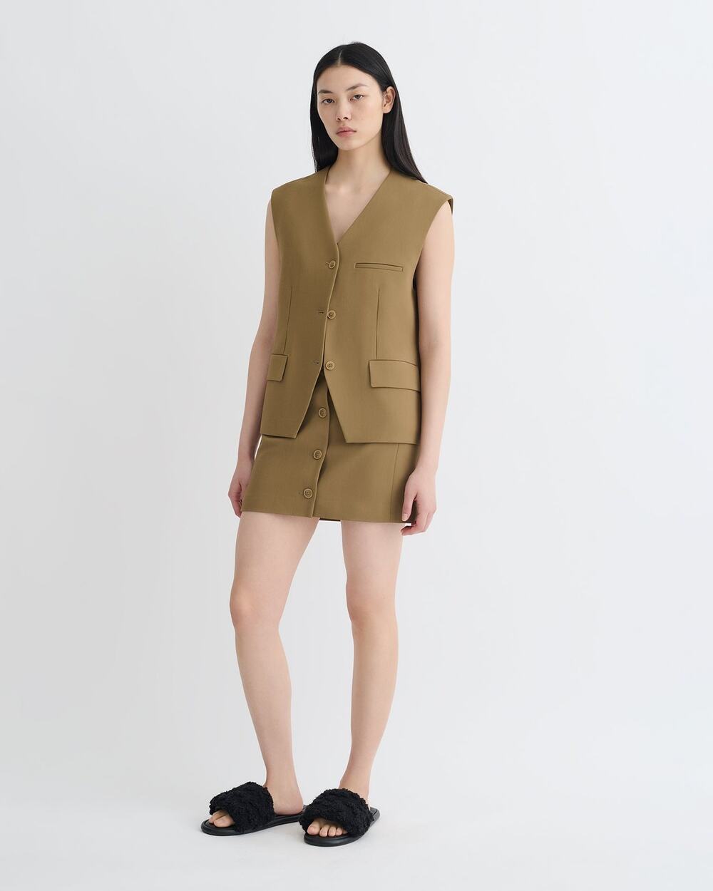 Nanushka Women's Neymat Tailored Vest Stretch Sleeveless Tan Size Large NWT